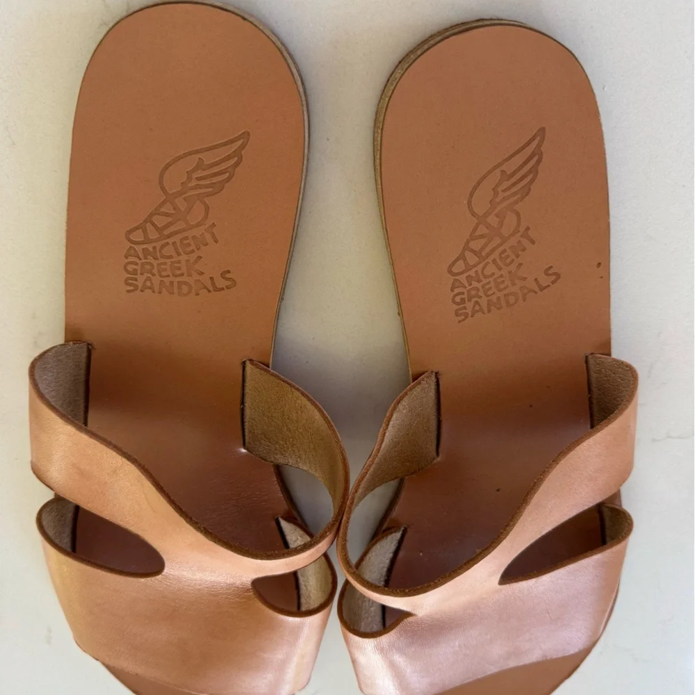 Ancient Greek Sandals Tan Leather Slide Sandals